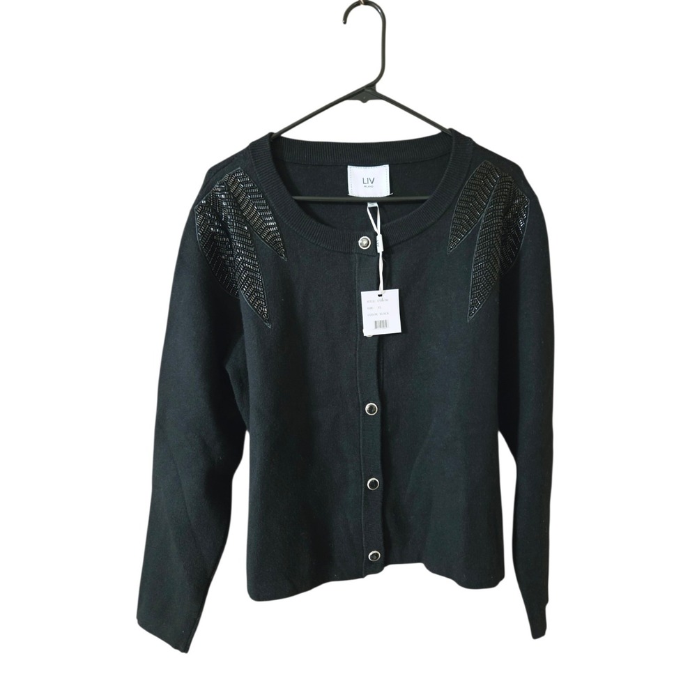 Liv Milano Embellished Black Button-Down Cardigan Lightly Cropped XL NWT